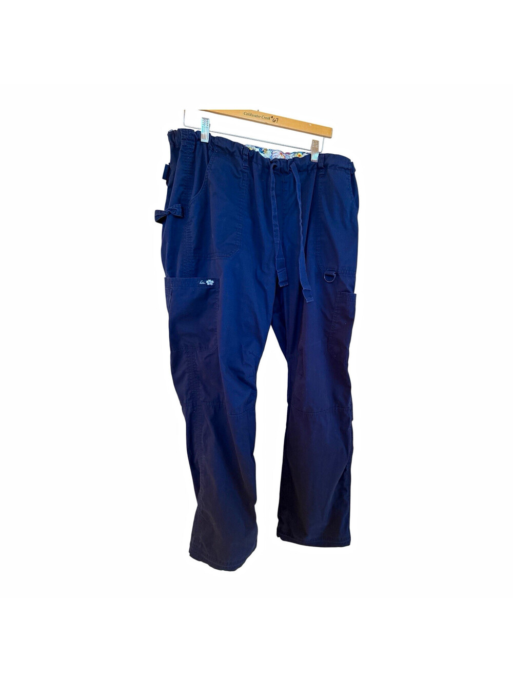 Koi Women’s Blue Solid Scrub Pants XL Tall Drawstring Cotton Blend